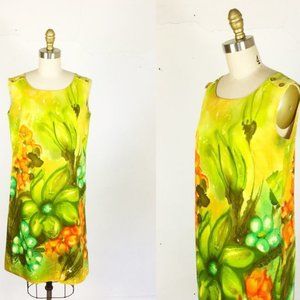 1960s Floral Dress - 60s Shift Dress - Mod Dress - Size Medium - Large